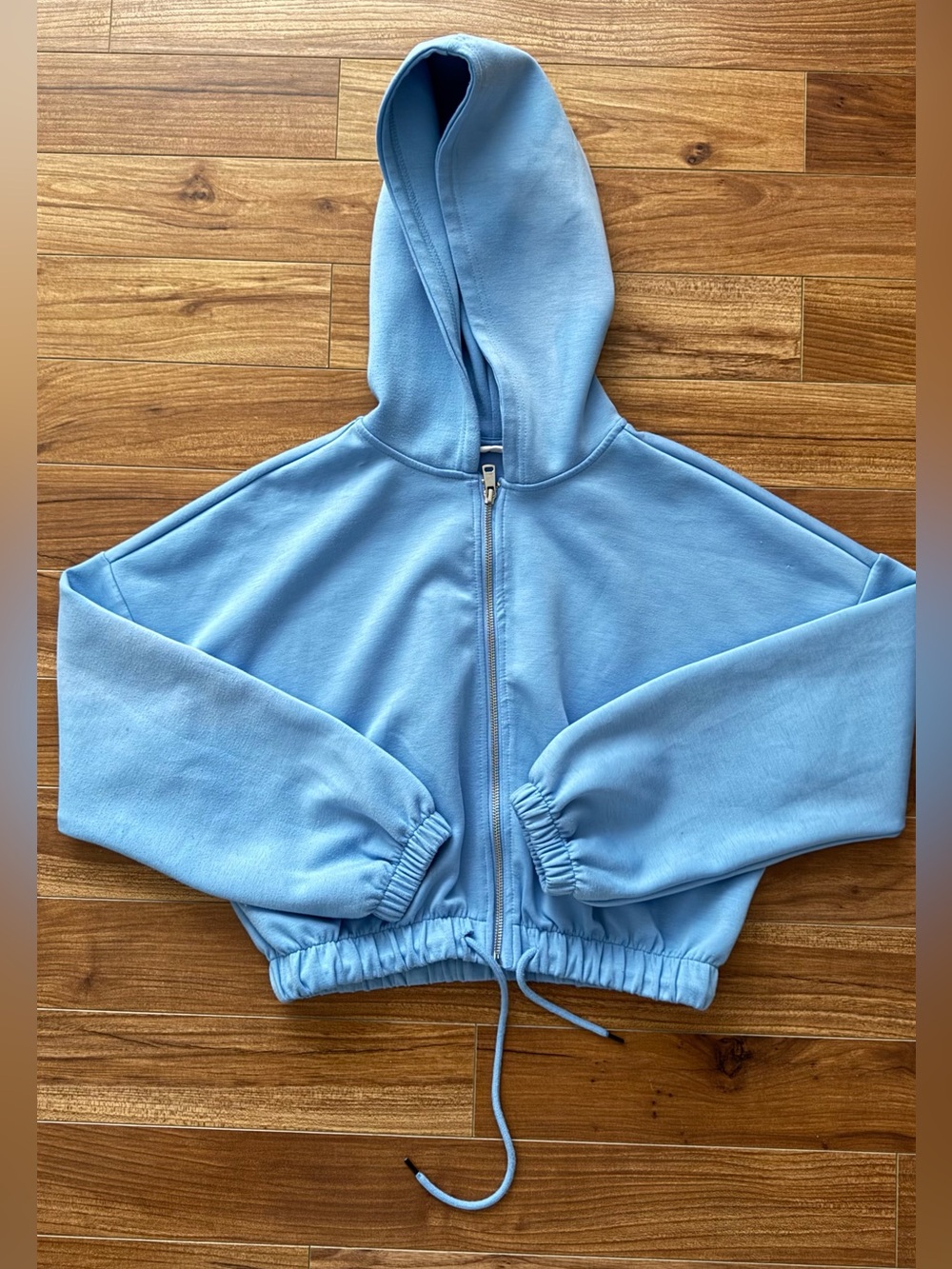 ONLY Light Blue Baby Blue Cropped Full Zip Hoodie Sweatshirt Size M
